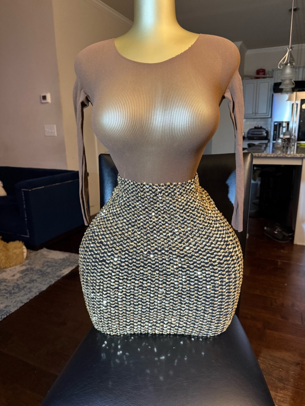 Ribbed Long-Sleeve Bodysuit 
Top only available
